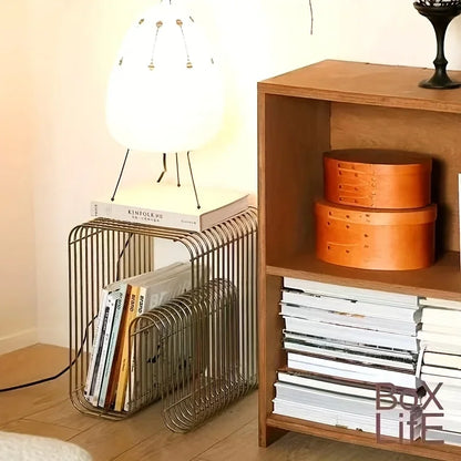 Square metal silver edge table, geometric patterned bookshelf, magazine rack, wall mounted living room storage rack