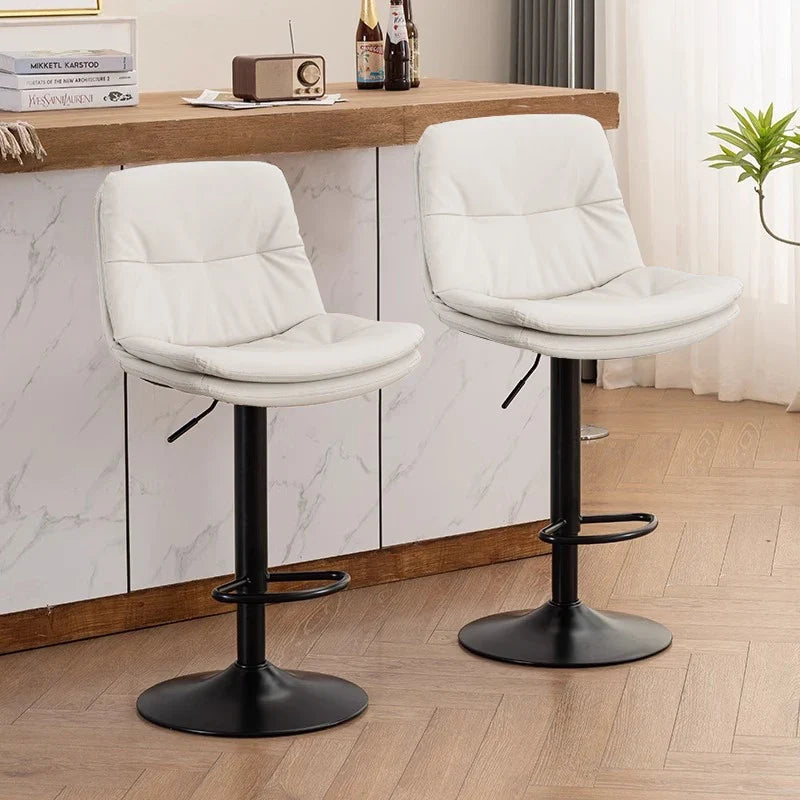 Kitchen Bar Stools, Leather Bar Stools for Kitchen Island, Adjustable Height Breakfast Bar Stools with Back and Footrest, Swivel