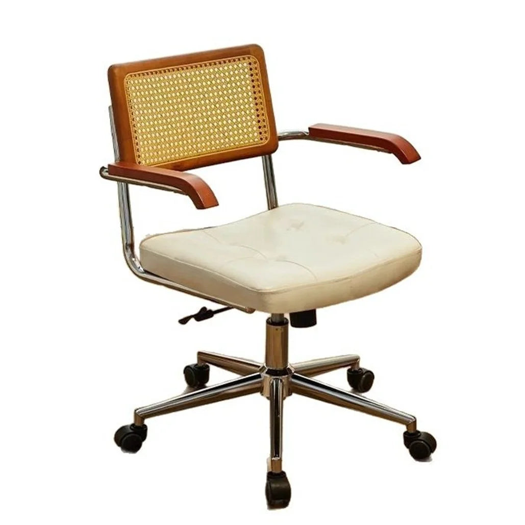 Rattan solid wood office chair Internet celebrity retro rattan chair computer chair home lift swivel chair student study chair