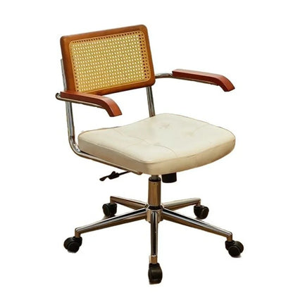 Rattan solid wood office chair Internet celebrity retro rattan chair computer chair home lift swivel chair student study chair