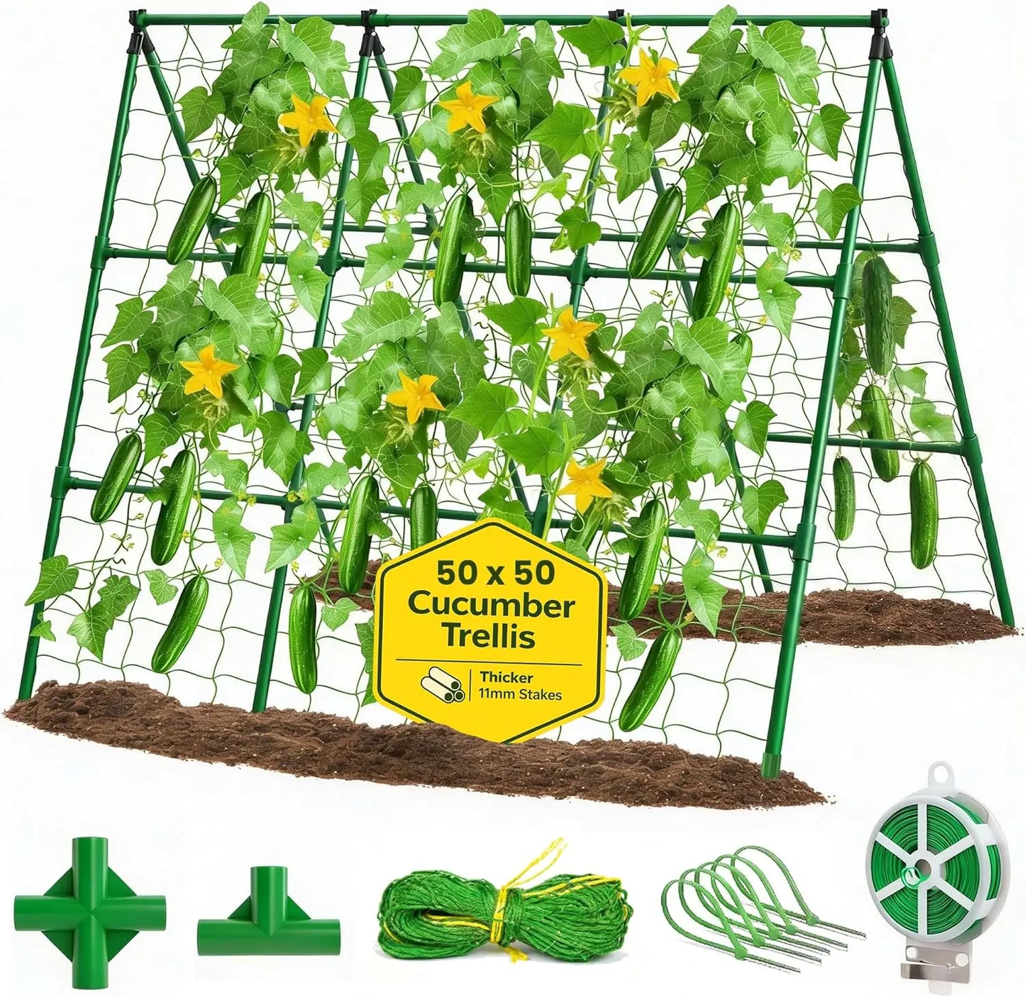 50x50 A-Frame Garden Trellis for Climbing Plants - Easy Assembly, Durable Steel, Fits Raised Beds