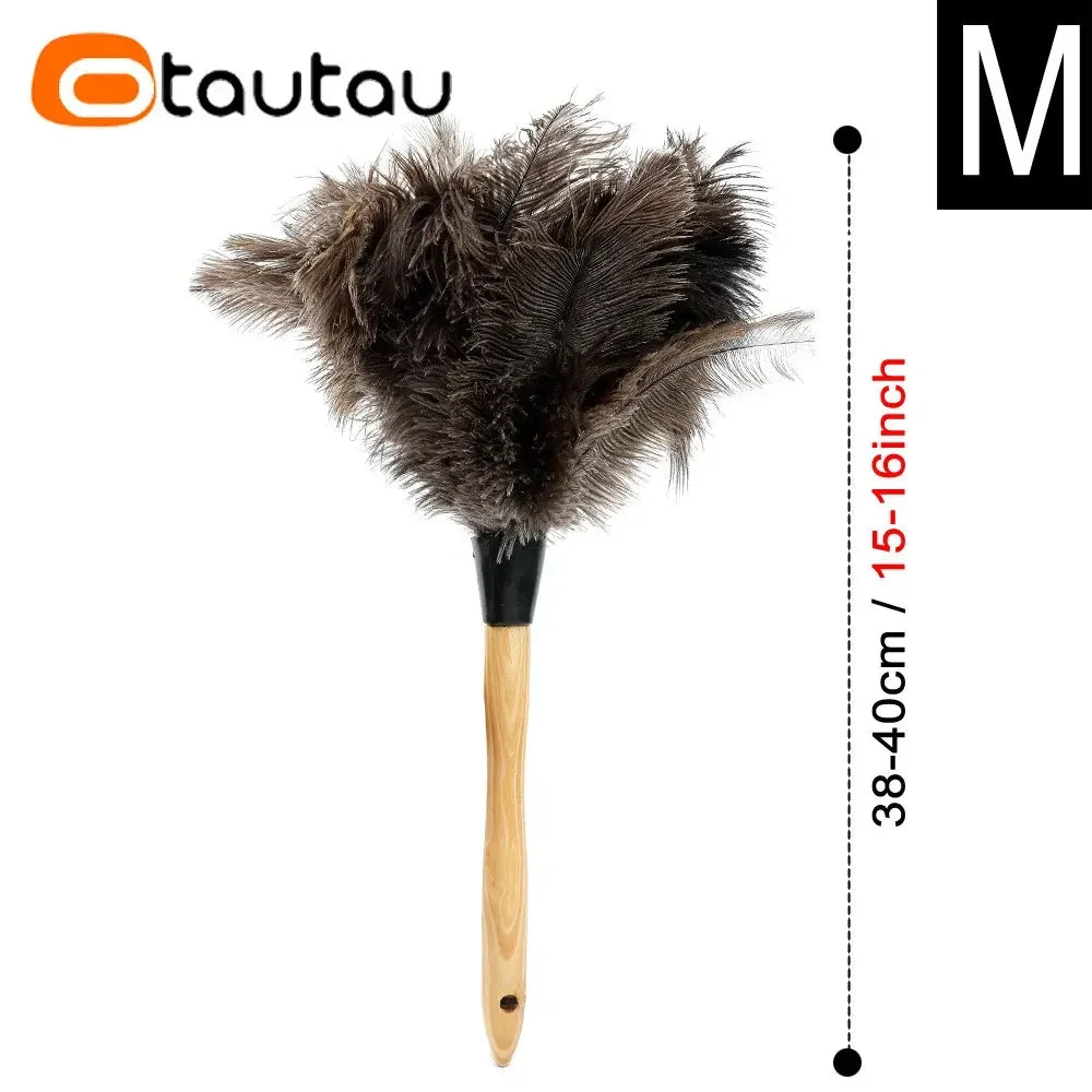 OTAUTAU 100% Real Ostrich Feather Duster Wood Handle Household Car Dust Brush Cleaner House Cleaning Tools DZ004