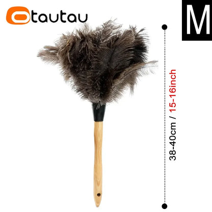 OTAUTAU 100% Real Ostrich Feather Duster Wood Handle Household Car Dust Brush Cleaner House Cleaning Tools DZ004