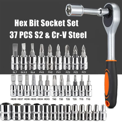 46pc Drive Socket Set 1/4 inch Ratchet Wrench Set Mechanic Tool Kits for Auto Repair Hous with Sockets Metric Hex Bit Socket Set