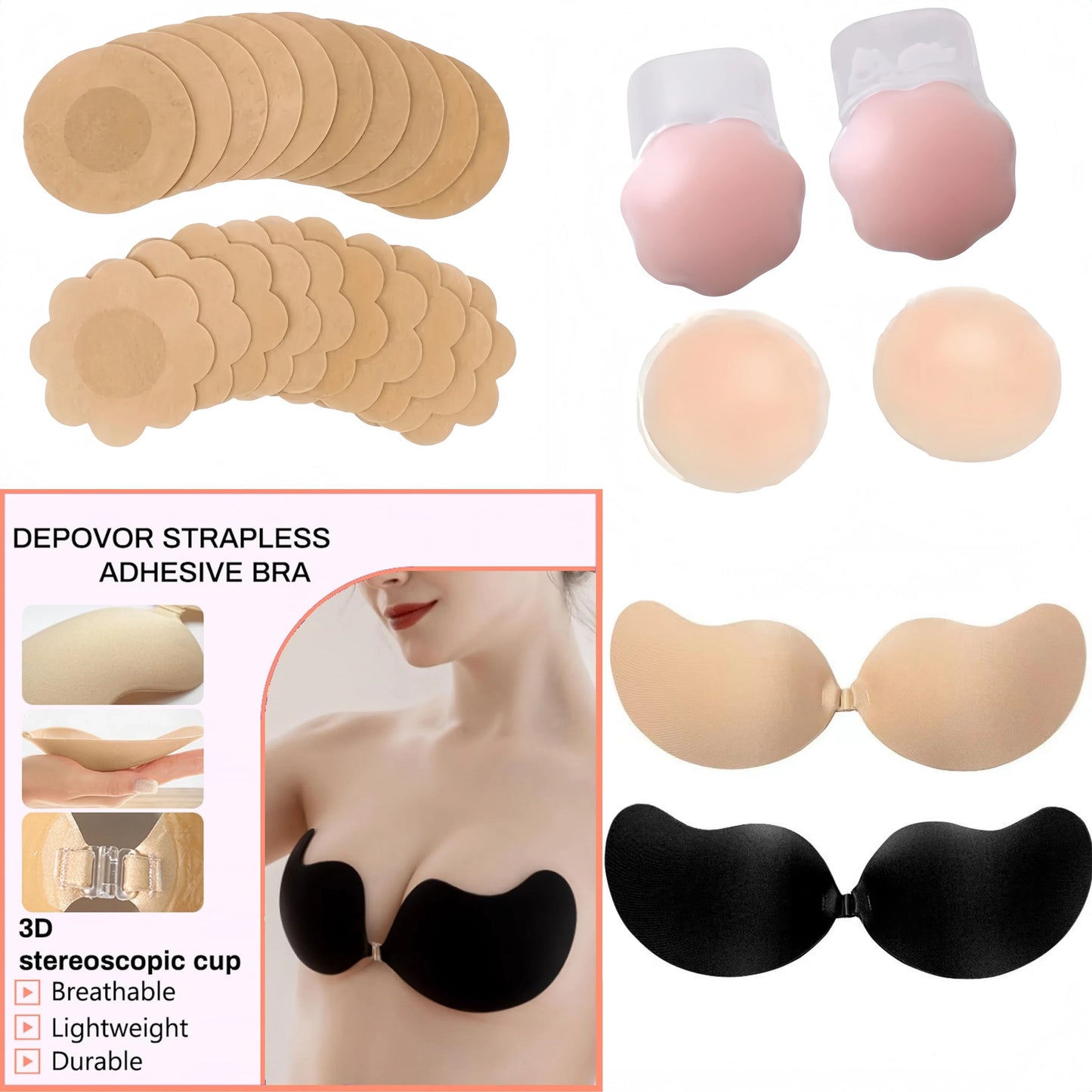 Adhesive bra, breathable adhesive bra, invisible strapless silicone bra, suitable for backless wear