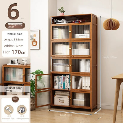 Bookcase with door, multi-layer storage rack, seam storage cabinet, living room display cabinet, bookshelf