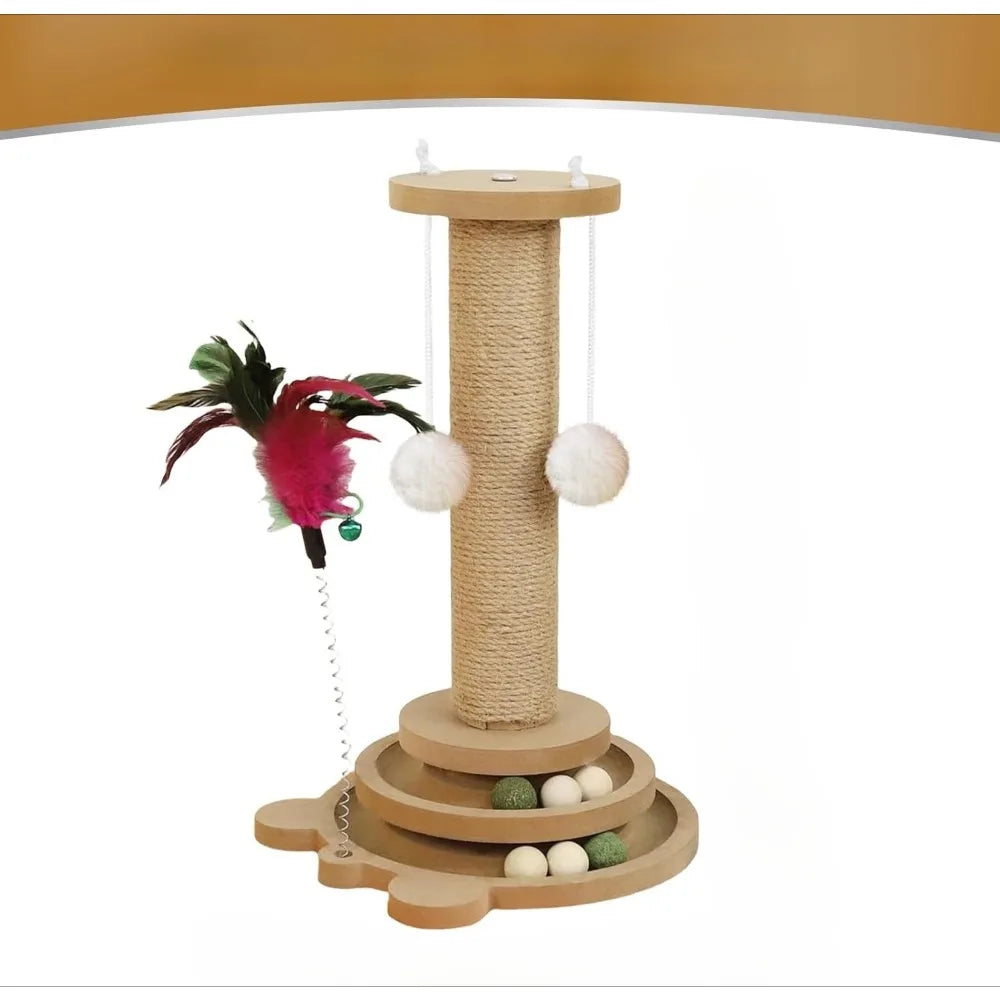 Tall Sisal Cat Scratching Post with Hanging Ball - Premium Vertical Scratcher for Indoor Cats Kittens, Interactive Toy Included