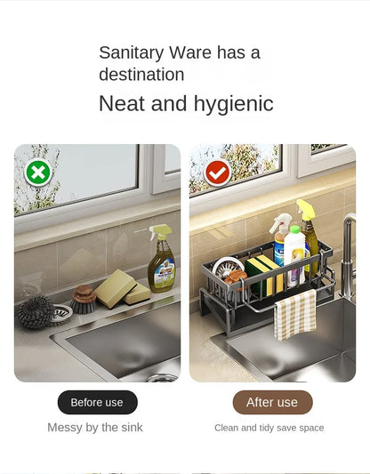 Sink Organizer Dish Brush Holder Rustproof Plastic Sink Sponge Holder with Auto Drain Tray Kitchen Soap for Brush Soap