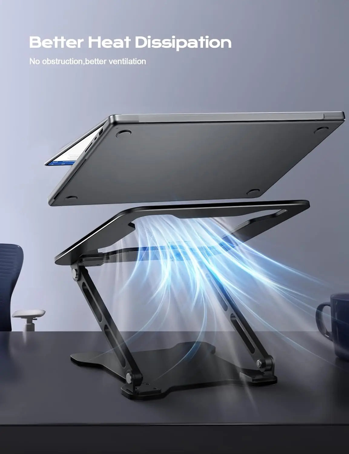 Adjustable Foldable Metal Laptop Stand with Cooling Ventilation for 10-15.6 Inch Notebooks