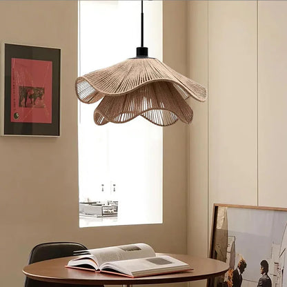 Rattan Flower pendant Lamp LED Chandelier Home Decoration Living Room Dining Indoor Bedroom Bedside Height Adjustable