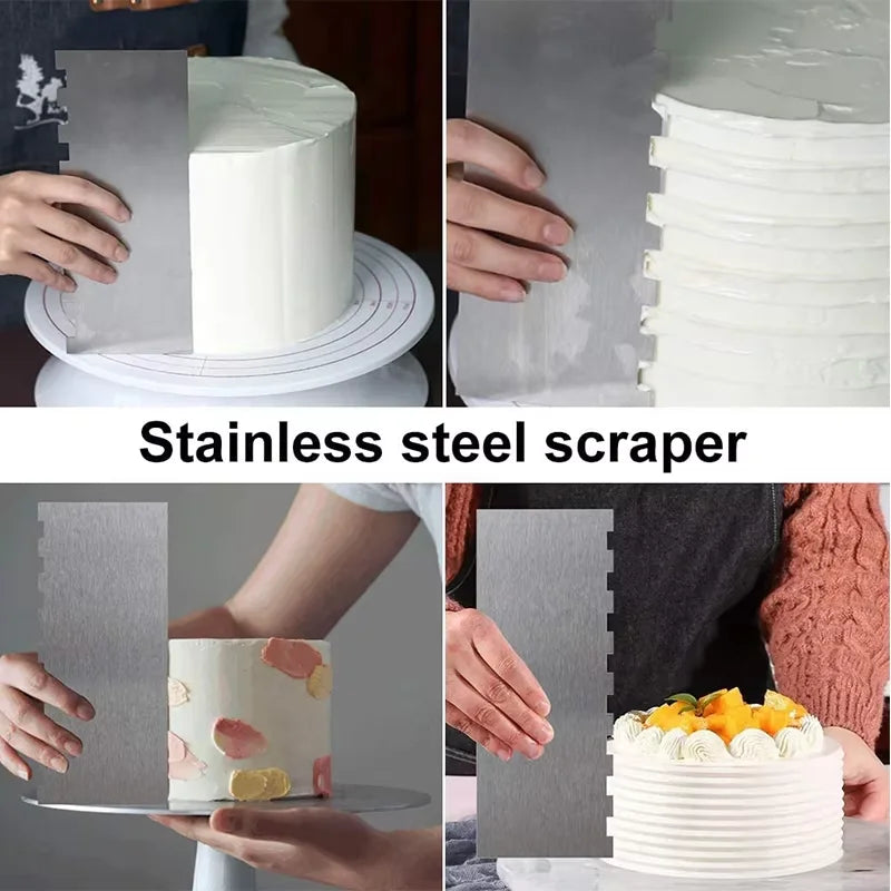 1 Piece Stainless Steel Cake Scraper Metal Cake Scraper Smoother Double Sided Patterned Edge Cake Decorating Comb YY126