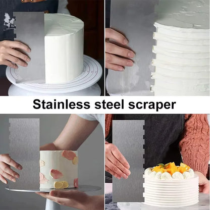 1 Piece Stainless Steel Cake Scraper Metal Cake Scraper Smoother Double Sided Patterned Edge Cake Decorating Comb YY126