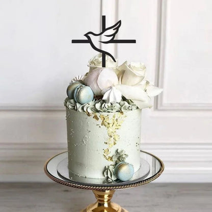 2025 Christ Cross Birthday Cake Topper Gold Acrylic Dove Cross Eucharist Baptism Party Communion Baptism Cake Topper Decoration