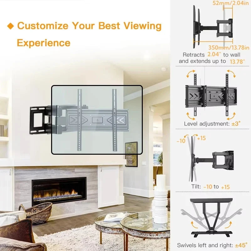 BEISHI Full Motion Mount with Dual Arms TV Wall Mount for Most 32-70 inch TVs, Holds up to 88lbs, Max VESA 600x400mm
