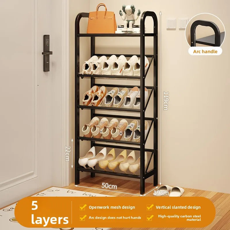 Steel shoe rack household door simple storage space saving metal multi-layer narrow shoe cabinet