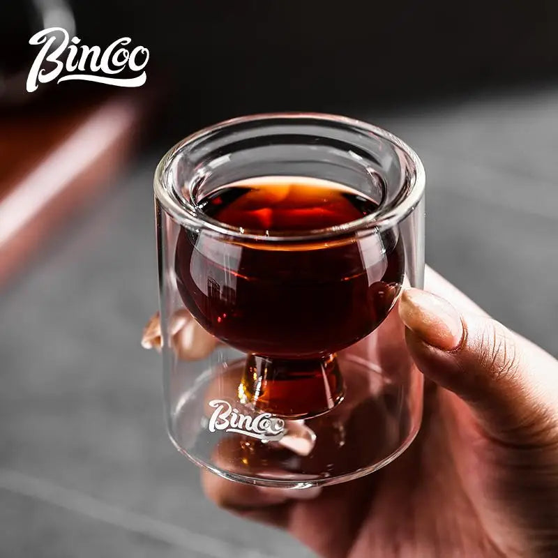 BINCOO Double-Layer Thick Glass Coffee Cup, Heat-Resistant Borosilicate Espresso Mug for Home and Office, 80ML