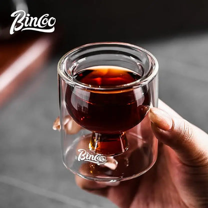 BINCOO Double-Layer Thick Glass Coffee Cup, Heat-Resistant Borosilicate Espresso Mug for Home and Office, 80ML