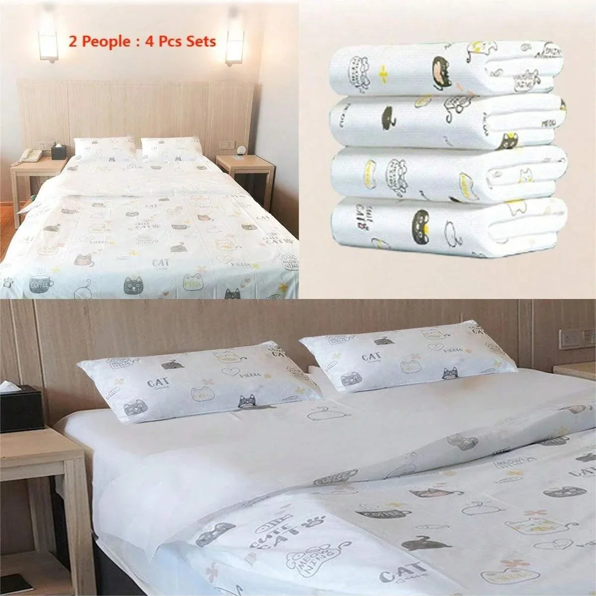 4 Pcs Disposable Bed Sheets King Size, Disposable Fitted Sheets Travel Bedding Cover for Hotel, Disposable Travel Sheet