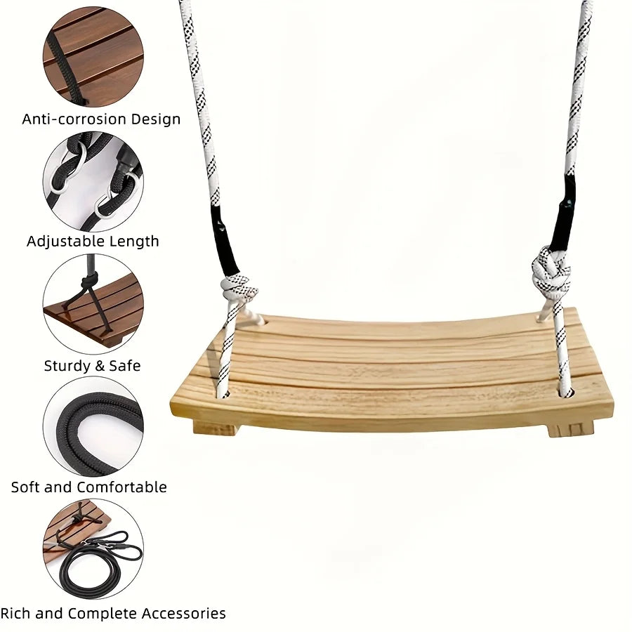 Adult Hanging Swing Chair - Solid Wood Porch Swing for Indoor/Outdoor Use, Garden Tree Hammock with Weather-Resistant Finish