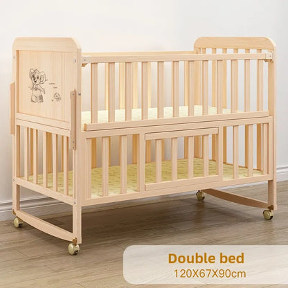 Children Bed Solid Wood Baby Crib Convertible Toddler Bed Portable Bassinet Nontoxic Finish Adjustable Mattress Easy Assembly