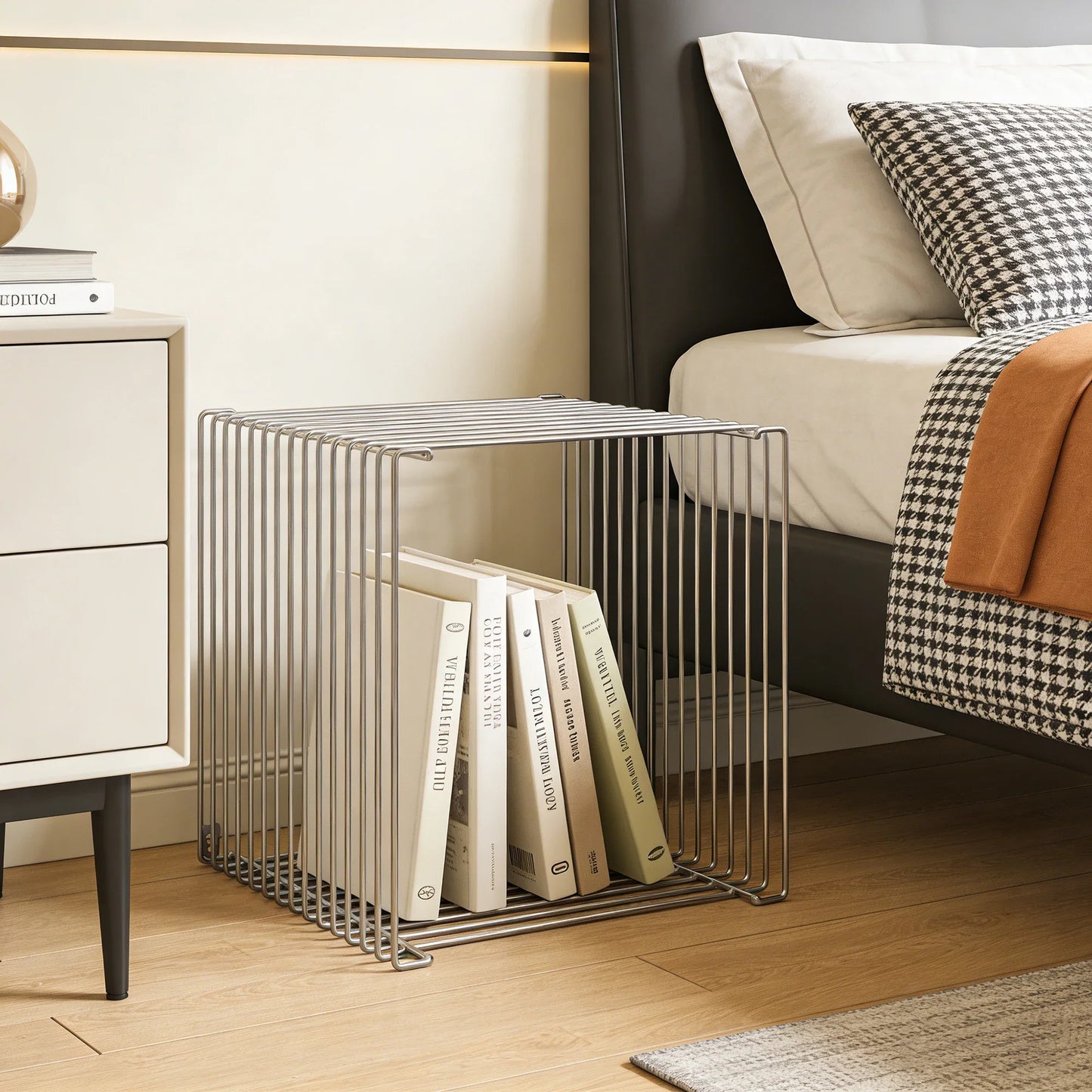 Side Table with Metal Frame, Modern Minimalist End Table, Space-Saving Bedside Table, Nightstand Suitable for Bedroom