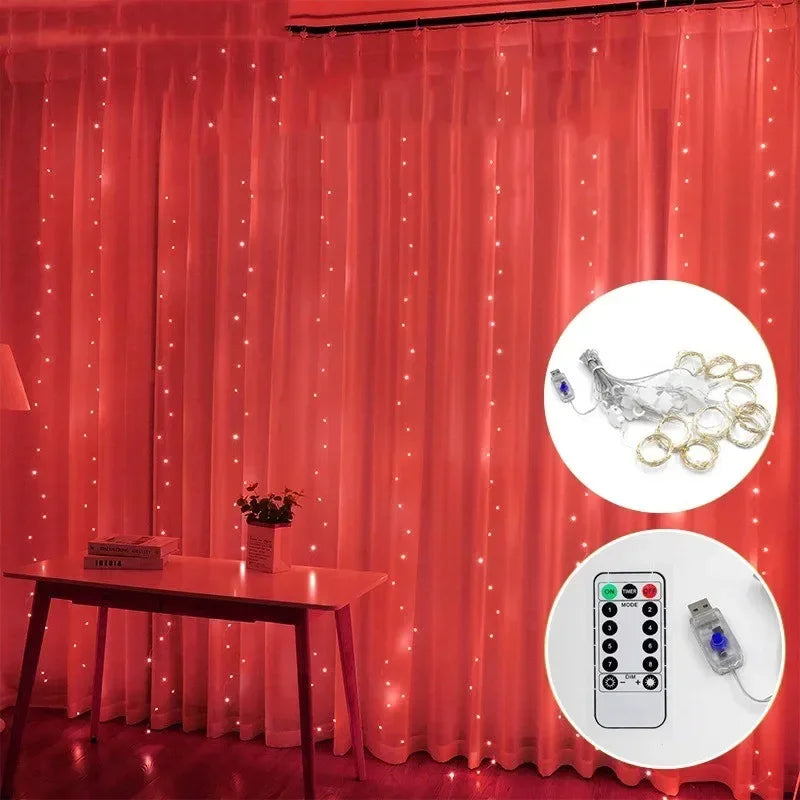 3M LED Curtain Garland Fairy String Lights Christmas Holiday Party Wedding Decoration USB Remote 8 Modes Waterfall Lighting