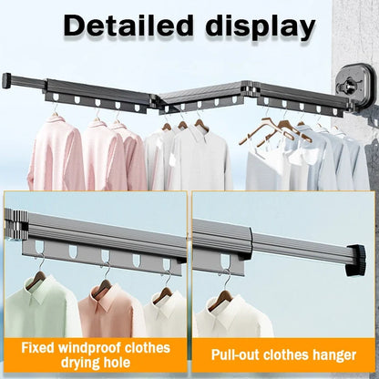 Folding Clothes Hanger Indoor Retractable Cloth Drying Rack Space Saving Home Laundry Clothesline Wall Mount Clothing Rack