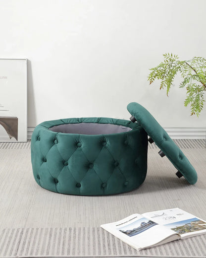 Modern Tufted Velvet Oval Storage Ottoman - Multifunctional Footrest Stool with Hidden Storage Space for Living Room Bedroom