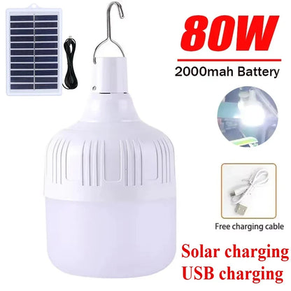 Solar Powered Lamps Portable Led Bulbs 80-500W LED Energy Saving Light for Outdoor Camping Tent Night Fishing Emergency Lights