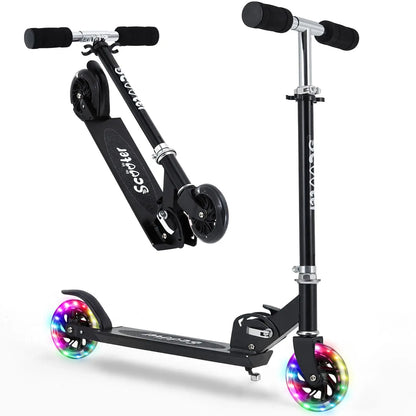 Kids Kick Scooter With LED Light Up Wheels Adjustable Height Foldable Lightweight Toddler Scooter For Boys Girls Age 3-12