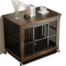 Wooden Dog Crate with Wheels Furniture, for Indoor, for All Dogs, Decorative Side End Table Multiple Units Can be Combined