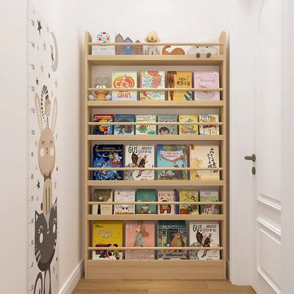 Solid wood bookshelf, floor standing wall mounted multi-layer storage rack, household bookshelf, thin bookshelf behind the door
