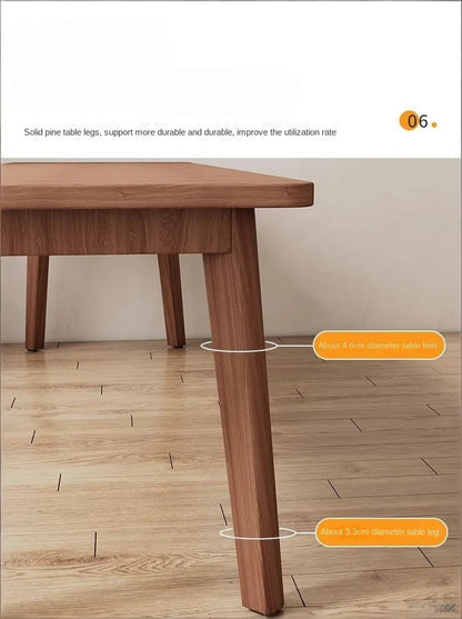 Double desk with solid wood legs, long and simple, for home use, near a window or wall, narrow table/workbench