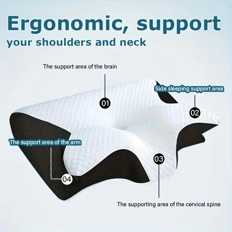 New  2 in 1 Ergonomic Neck Horn Pillow for Side Back Stomach Sleepers Contoured Design Shoulder Relaxation Soft Yet Firm Support