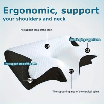 New  2 in 1 Ergonomic Neck Horn Pillow for Side Back Stomach Sleepers Contoured Design Shoulder Relaxation Soft Yet Firm Support