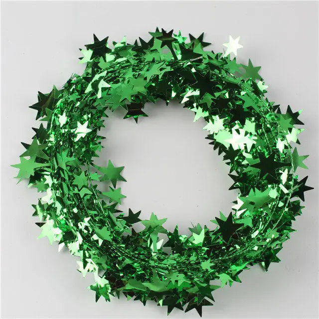 2/4MGreen Christmas Tree Decoration Ribbon Garland Christmas TreeBar Tops Ornaments Xmas Tinsel Grass Ring Family Reunion Party