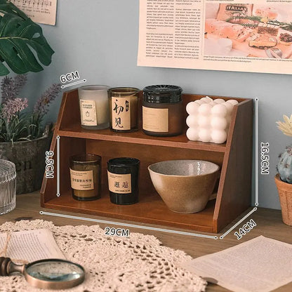 Solid Wood Cosmetics Storage Rack Multifunctional Organizer Desktop Cup Sample Storage Box Multi-layer Wooden Retro Storage Rack