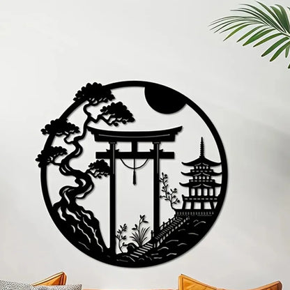 Fashion New Elegant Japanese Bird & Torii Gate Metal Wall Art, Easy-to-Hang Sparrow Door Sculpture for Modern Home Office Decor