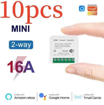 Tuya Mini 16A WiFi Switch Smart Life App 2 Way Control Smart Home Automation Module Interruptor Work for Alexa Google Home