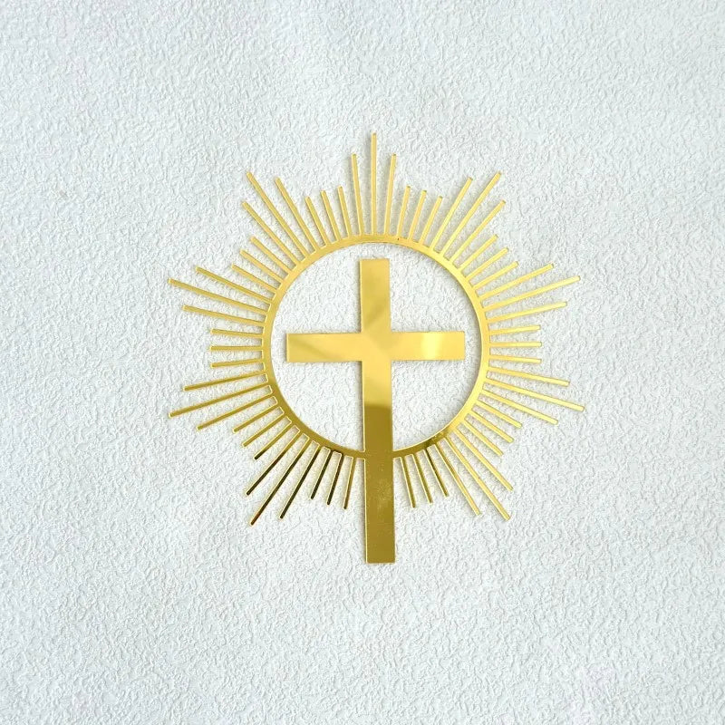 Ins Cross Christ Birthday Cake Topper Gold Acrylic Dove Cross for Eucharist Baby Baptism Party Cake Toppers Dessert Decoration