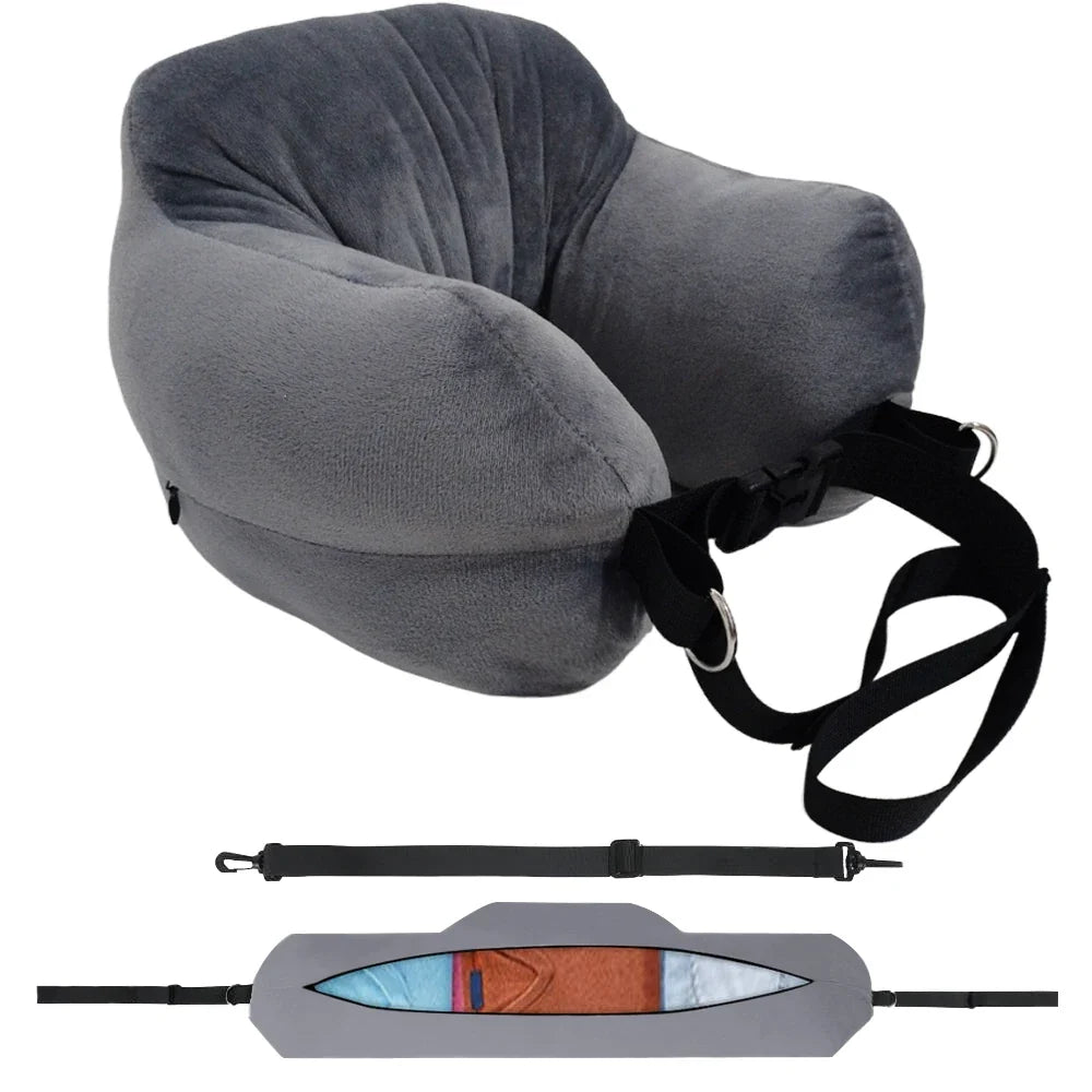 Comfortable Travel Pillow Adjustable U-Shaped Neck Pillow Washable Multi-Functional Fillable Portable Pillow Case for Airplane