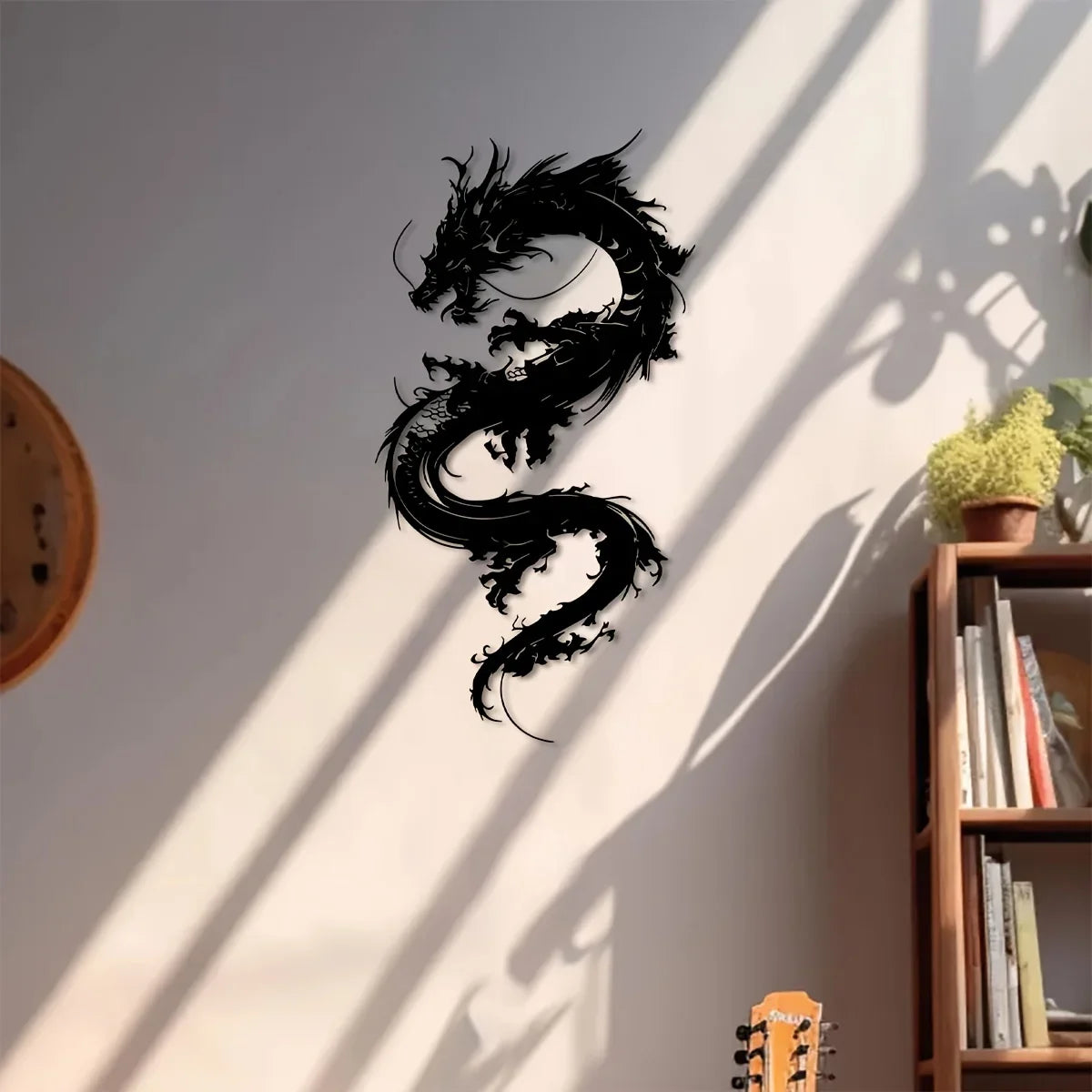 1pc Oriental Dragon Metal Wall Sculpture - 15.75x8.19 Inch Art Deco Iron Wall Art, Black Dragon Design for Home, Patio