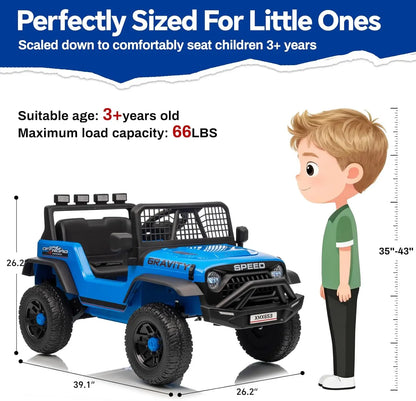 12V Kids Electric Ride on Truck Car w/Parent Remote Control 3 Speeds 5MPH Spring Suspension, LED Lights, Music, Salfty Belts