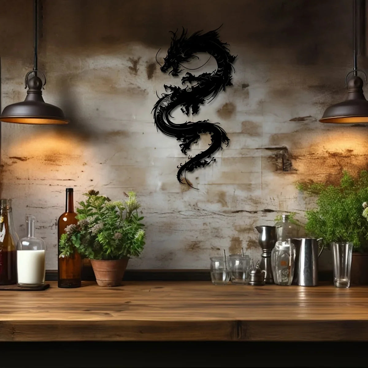 1pc Oriental Dragon Metal Wall Sculpture - 15.75x8.19 Inch Art Deco Iron Wall Art, Black Dragon Design for Home, Patio