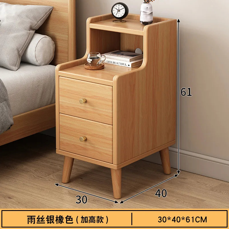 Modern Minimalist New Chinese Style Compact Narrow Bedside Table Nightstand Solid Wood Storage Drawer Bedroom Home Furniture