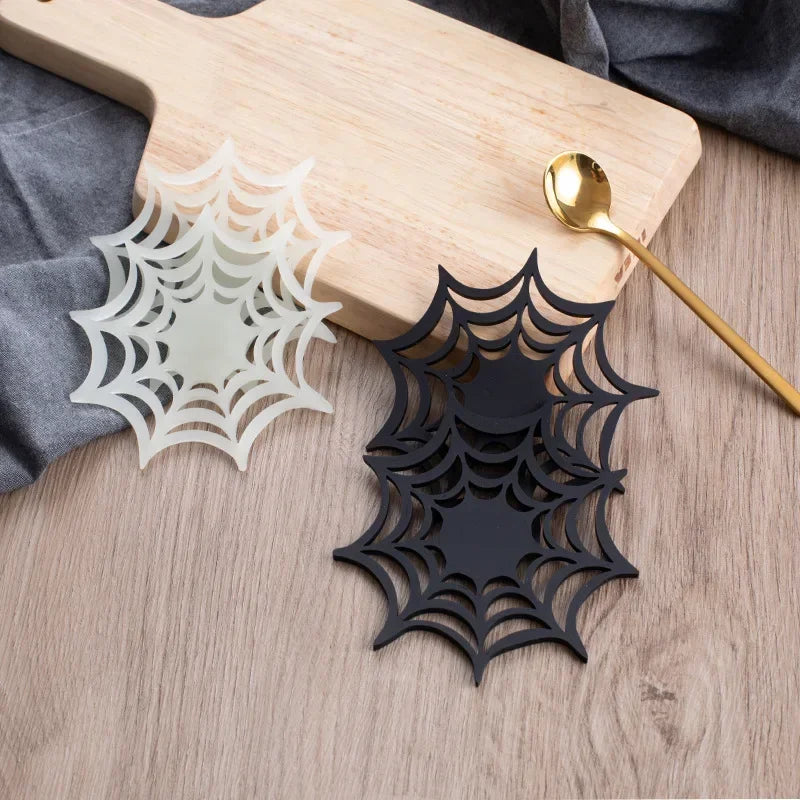 Insulated Coaster, Spider Web Fluorescent Placemat, Luminous Silicone Coaster