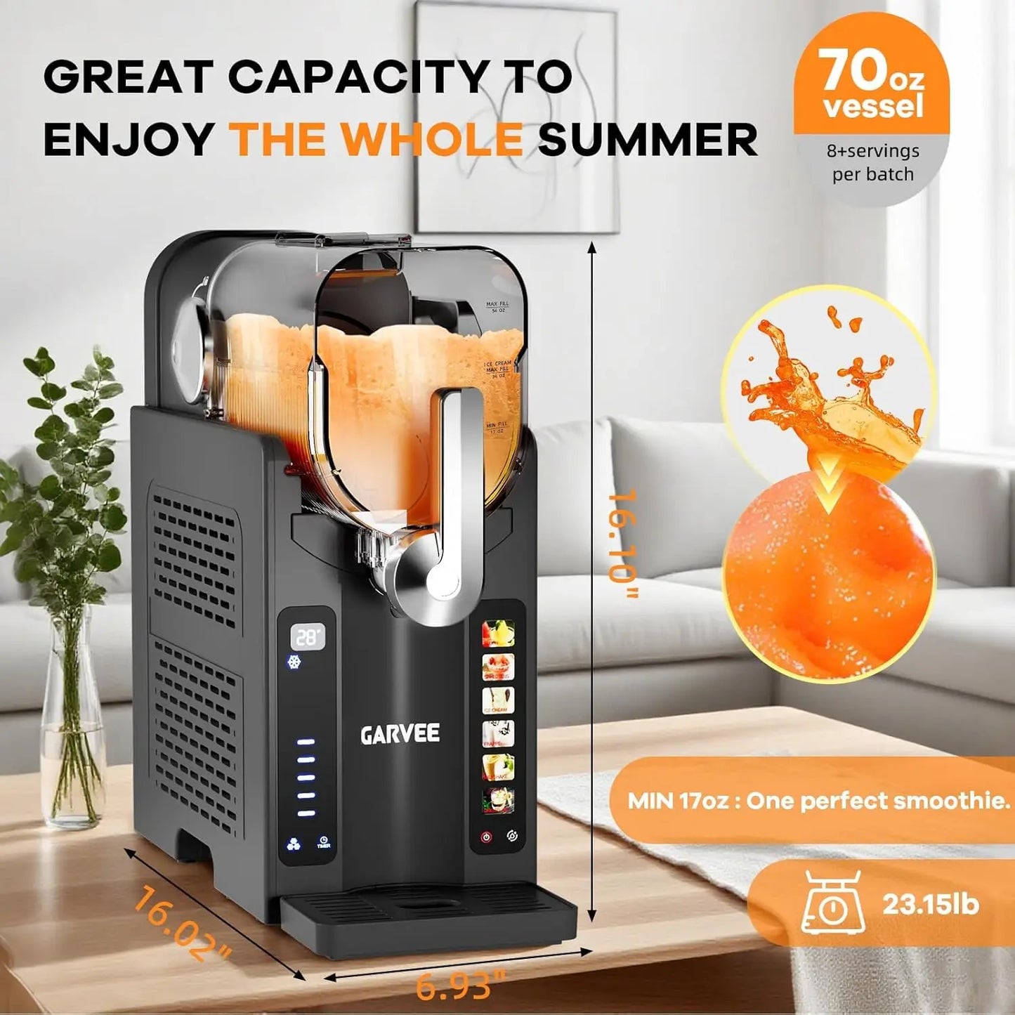 Slushie Machine for Home,No Ice Needed,Frozen Drink Maker with LED Display,6 Pre-Set Programs,for Margaritas,Smoothies,Ice Cream