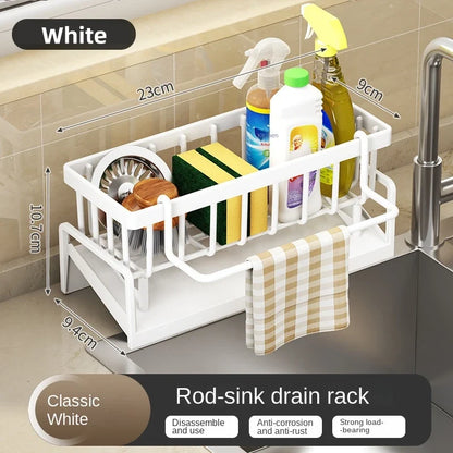 Sink Organizer Dish Brush Holder Rustproof Plastic Sink Sponge Holder with Auto Drain Tray Kitchen Soap for Brush Soap