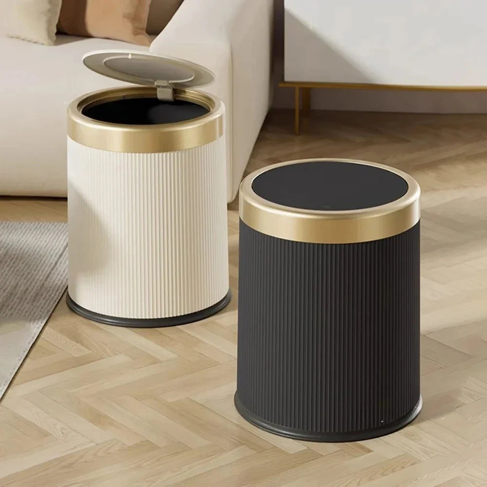 Light Luxury Wastbasket Press Trash Can with Lid for Office Living Room Bathroom Round Garbage Can with Removable Inner Bucket