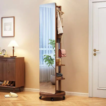 Solid wood dressing mirror full body mirror home rotatable fitting mirror floor mirror with hanger integrated bedroom mirror